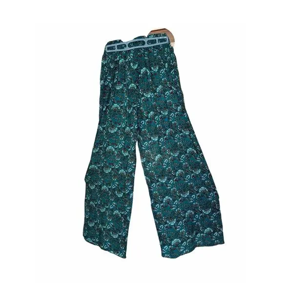 Band of the Free Elise Teal Floral Boho High Waist Wide Leg Pants Size XS NEW - Picture 4 of 11